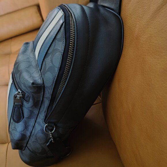 Coach Men’s Signature Canvas Crossbody Sling Backpack – Blue/White Stripe - Picture 2 of 3